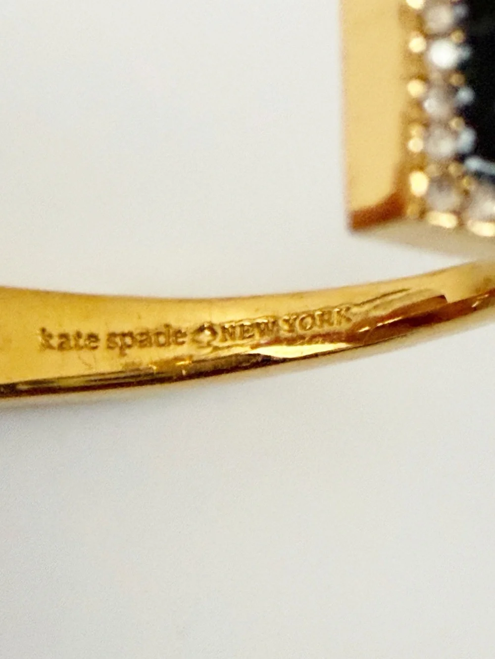 Kate Spade Raising The Bar Gold Tone Black & Rhinestone Hinge Bracelet